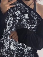 Dark Style Off-The-Shoulder Loose Sweatshirts