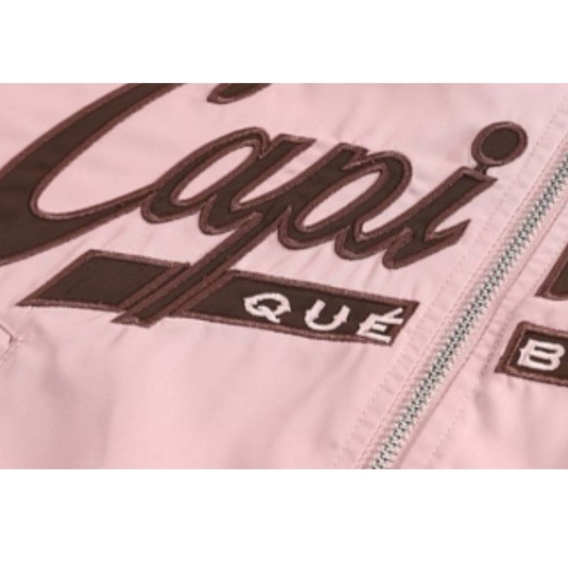 Retro Pink Color-Block Short Baseball Jacket