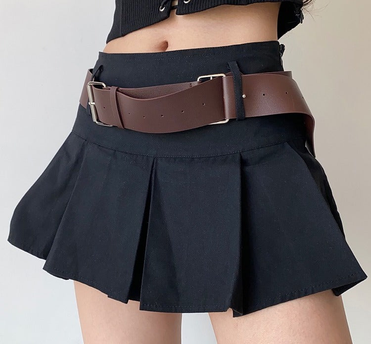 Y2K Corduroy Pleated Mini Skirt // Black