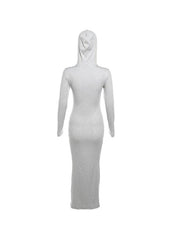 Solid Hooded Zip Up Long Sleeve Maxi Dress
