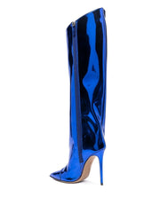Blue High Fashion Metallic Knee High Boots