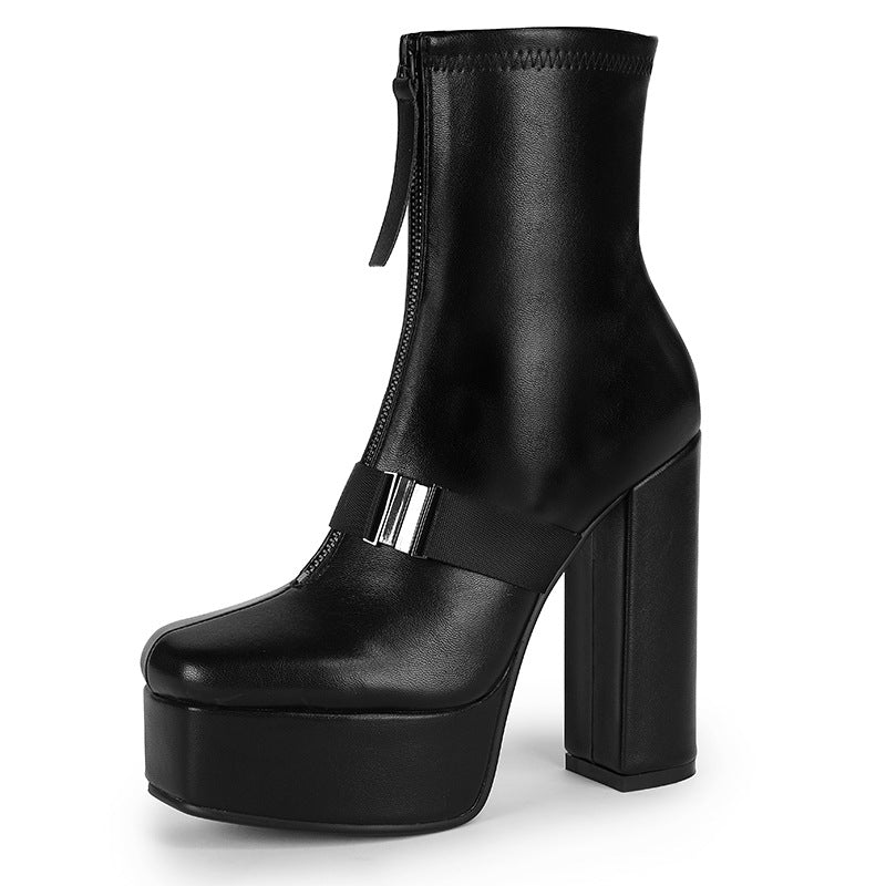Front Strap Black Platform Boots