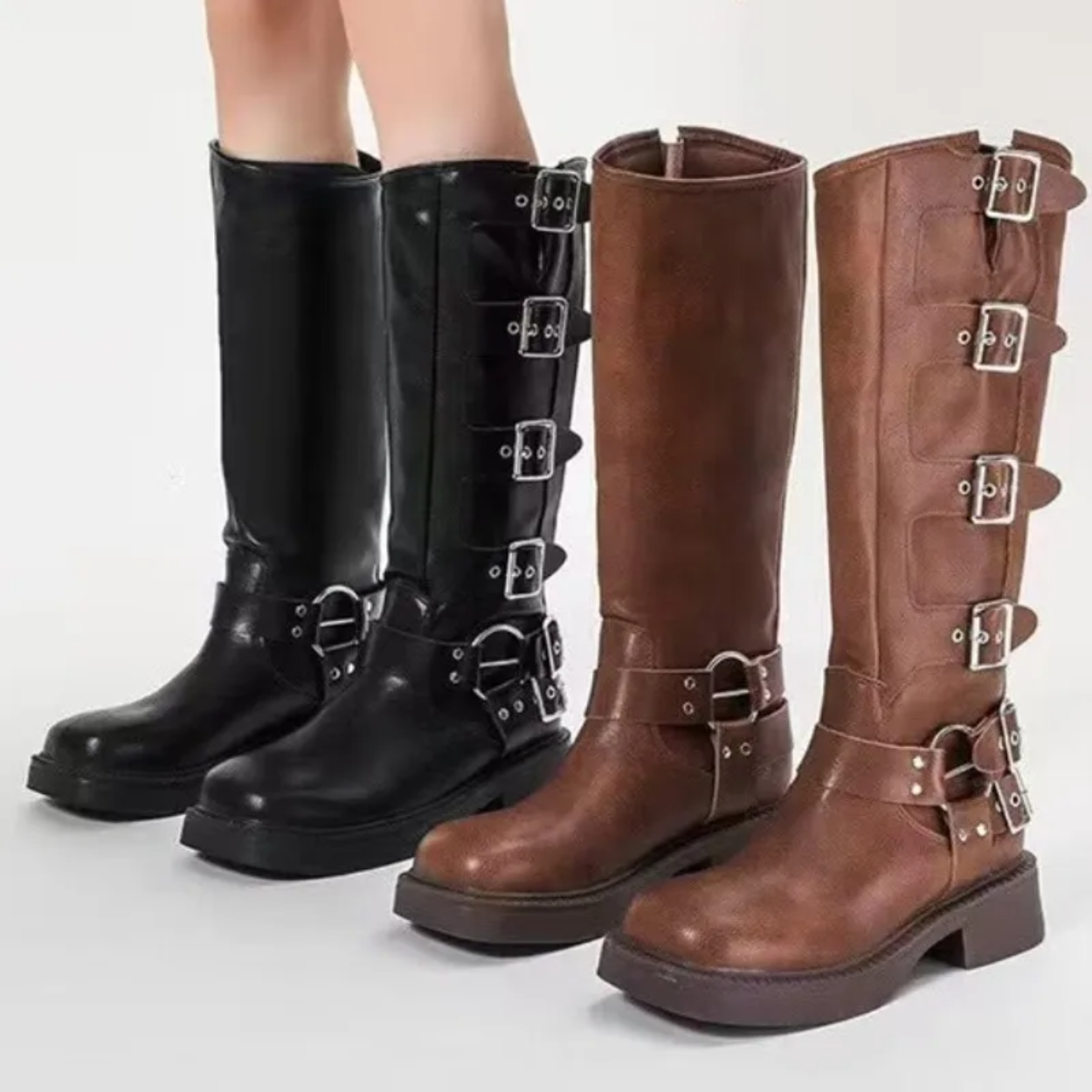 Brown Leather biker boots