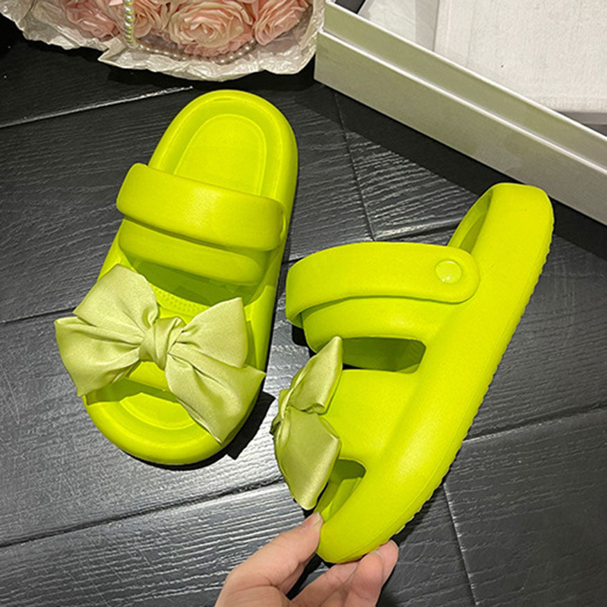 Two Strap Satin Bow Decor Sandals