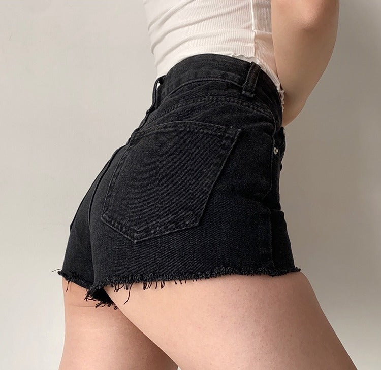 Frayed High Waist Denim Shorts