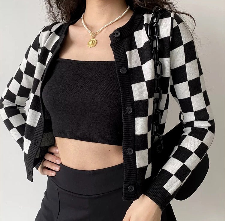 Checker Board Cardi-Cami Set