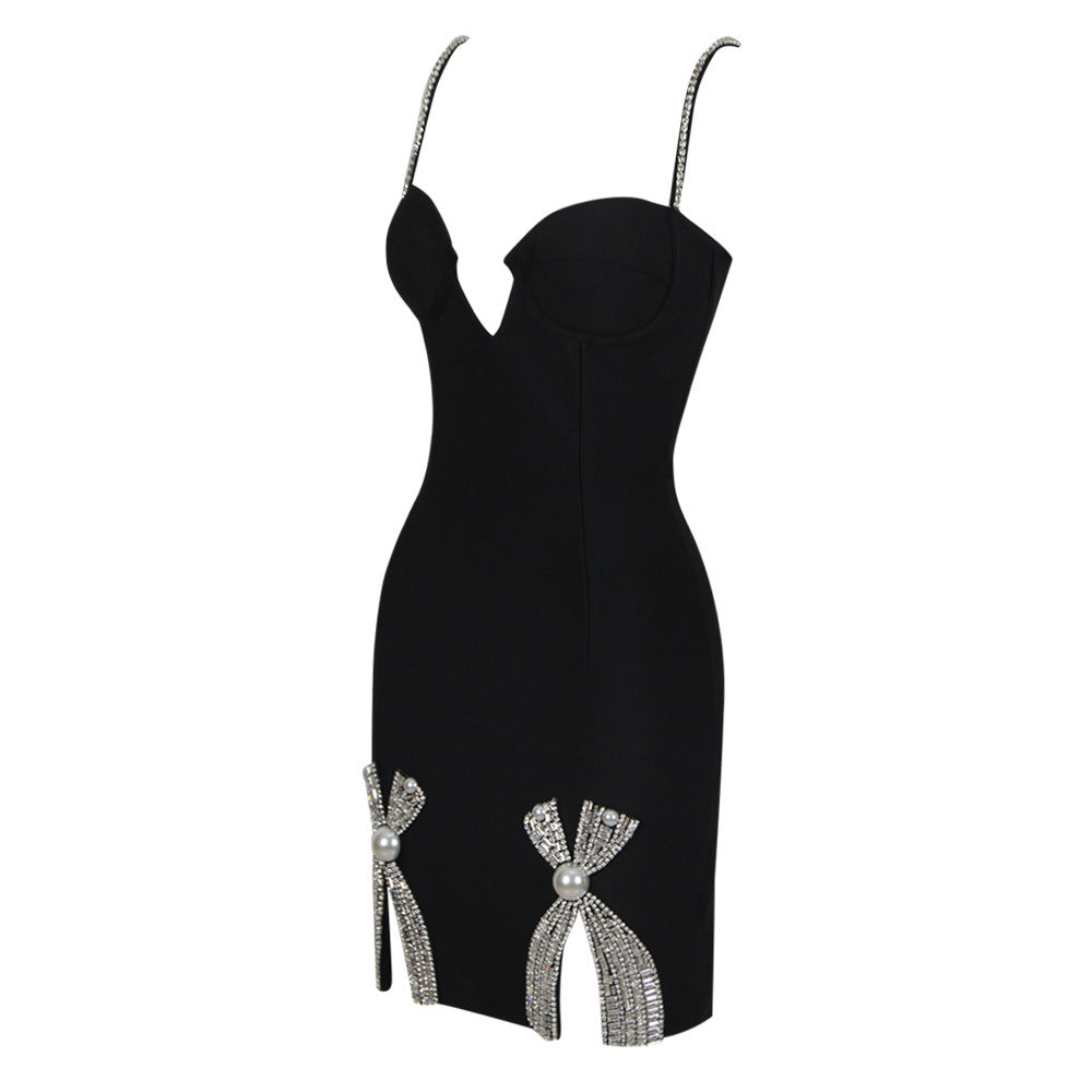 Bow Detail Embellished Mini Dress