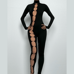 Long sleeve high neck o ring irregular jumpsuit