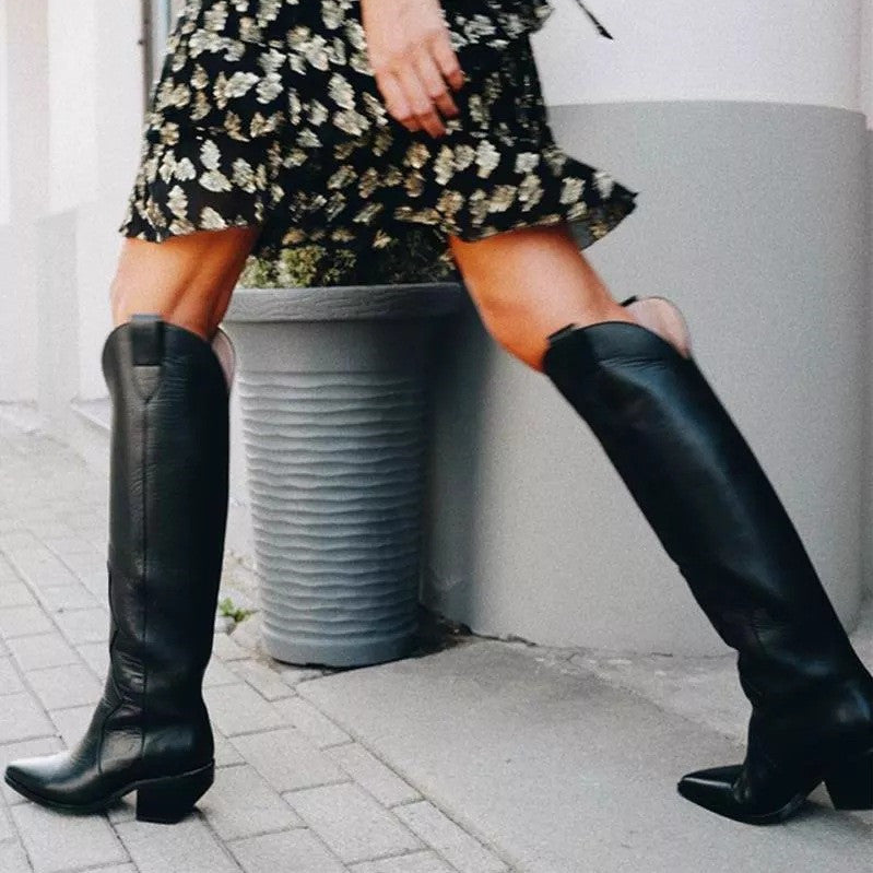 Black Knee High Cowboy Boots