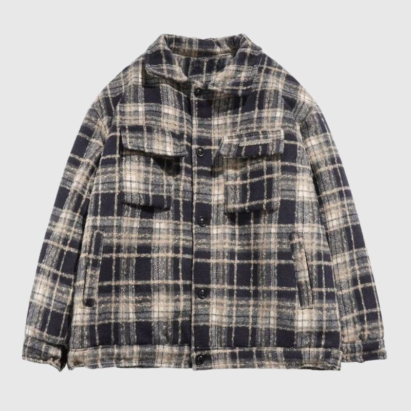 Ins Woolen Grid Pattern Baggy Jacket