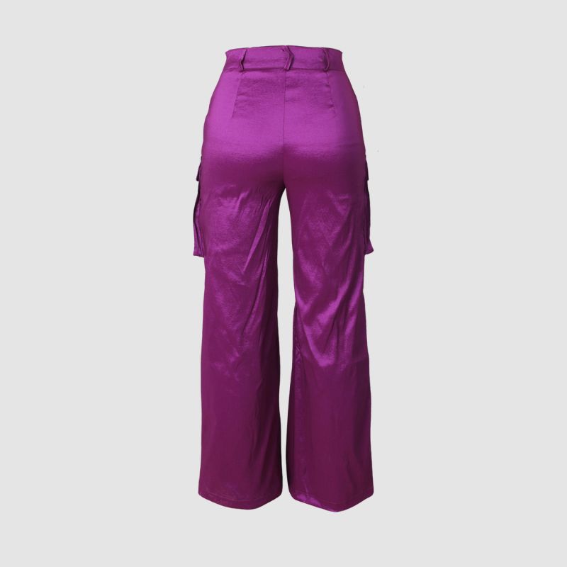 Solid Color Multi-Pocket High Waist Cargo Pants