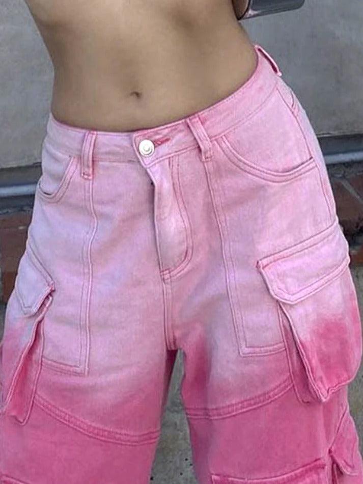 Vintage Ombre Multi Pocket Cargo Jeans