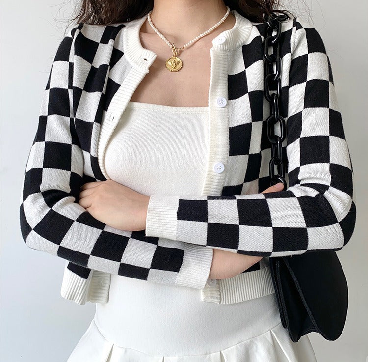 Checker Board Cardi-Cami Set