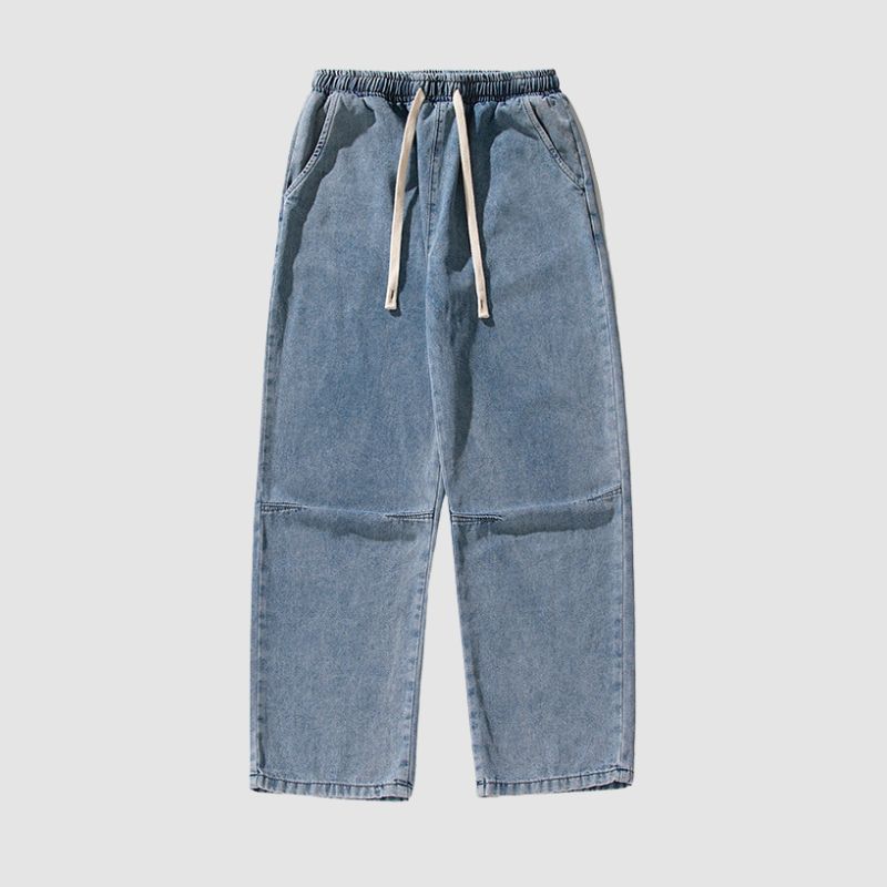 Washed Pleated Loose Jeans