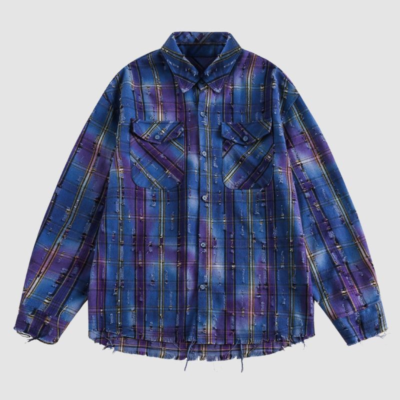 Starry Sky Distressed Plaid Shirts