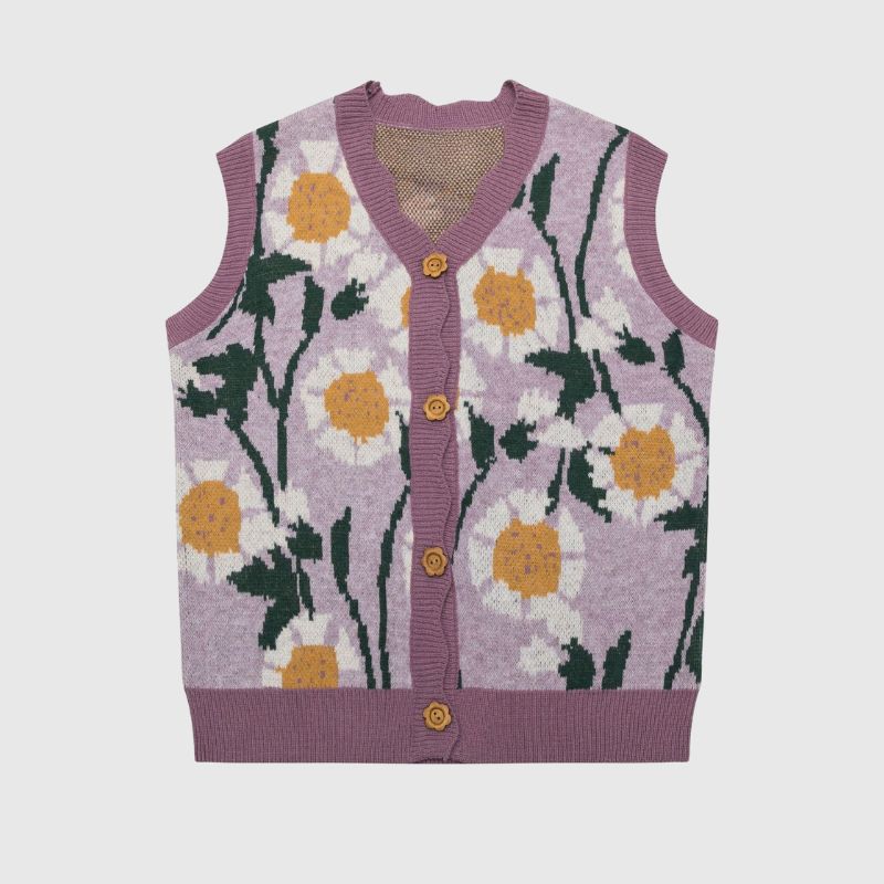 Vintage Floral Knit Vest Cardigan