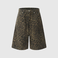 Loose Leopard Denim Shorts