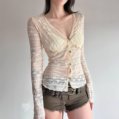 Ivie Button-Up Sheer Long Sleeve Top
