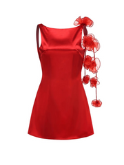 Rosalia Satin Bloom Mini Dress