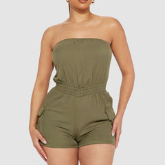 Off Shoulder Tube Top Cargo Romper