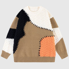 Irregular Color Contrast Twist Design Sweater