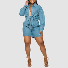 Casual Denim Jacket & Shorts Set