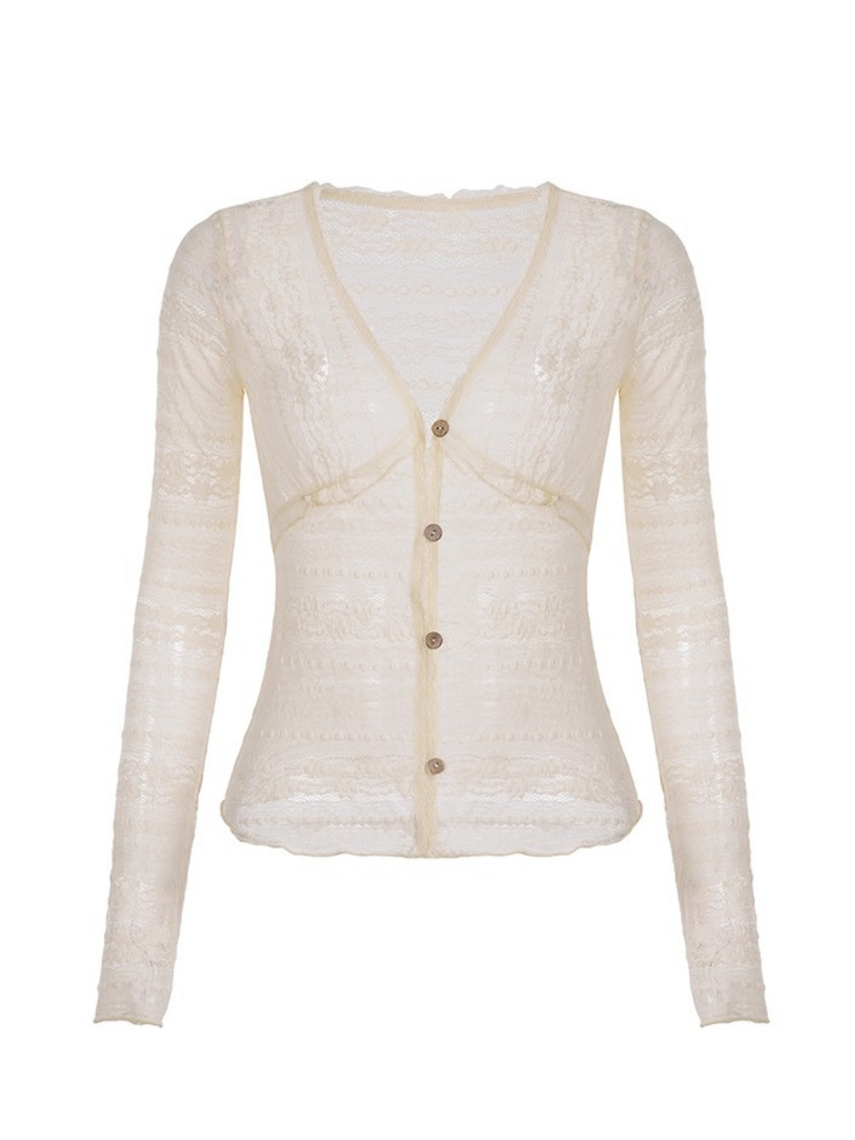Ivie Button-Up Sheer Long Sleeve Top