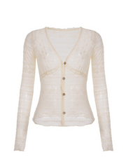 Ivie Button-Up Sheer Long Sleeve Top