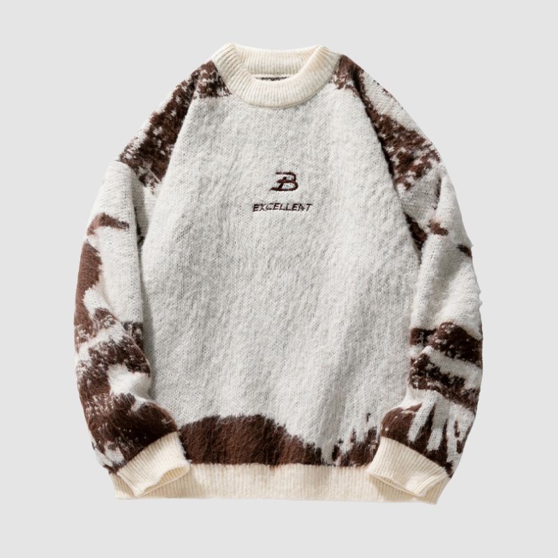 Irregular Color Contrast Jacquard Knit Pullover