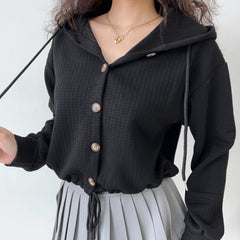 Waffle Drawstring Oversized Pullover