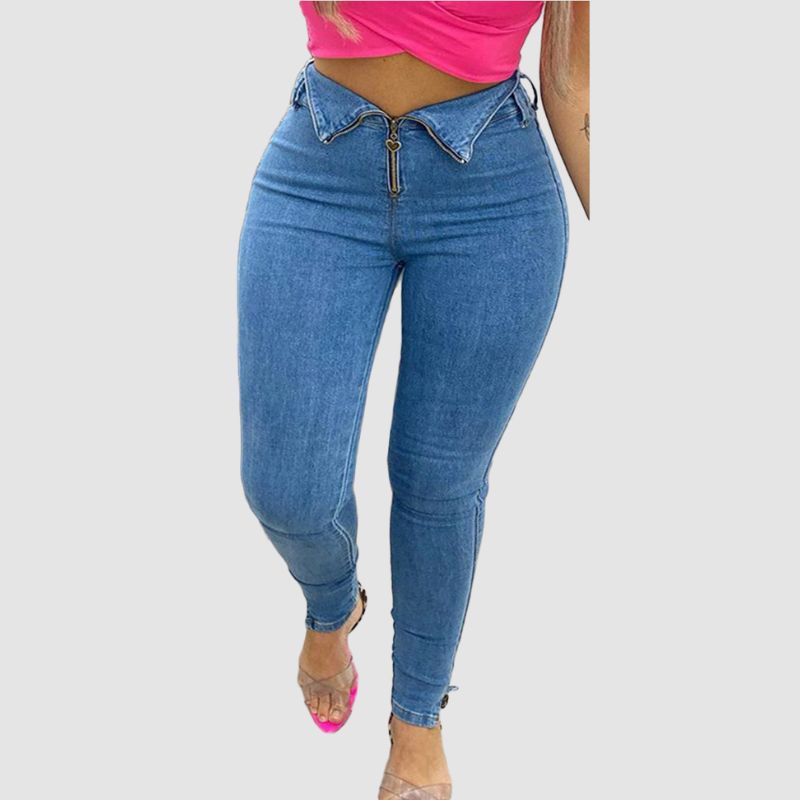 Zipper Highly Elasticity Jeans