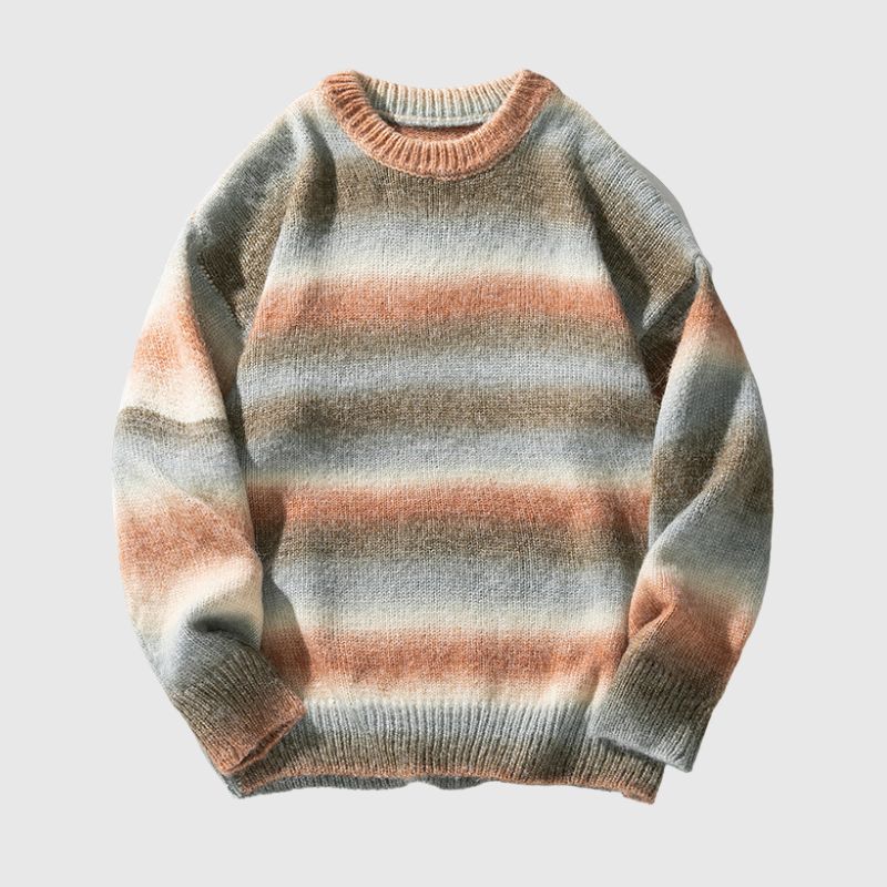 Gradient Stripe Patchwork Knit Pullover