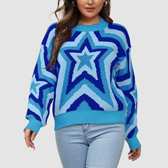 Y2K Star Pattern Color Contrast Sweater