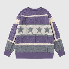 Vintage Star Striped Crewneck Sweater