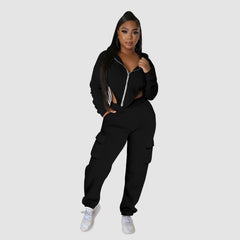 Irregular Zipper Top & Cargo Pant Set