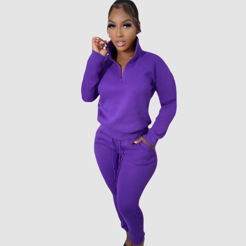 Zipper Sweatshirt & Drawstring Waist Pants Set