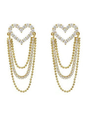 Tassel Chain Rhinestone Heart Earring