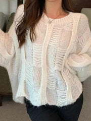 Solid Cutout Loose Knit Sweater