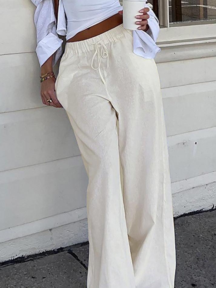 Basic Solid Color Drawstring Straight Leg Pants