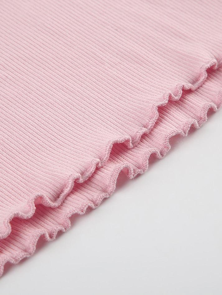 Tie Front Lace Trim Shirred Tee