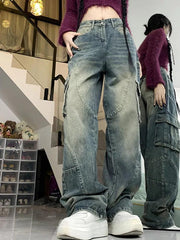 Street Multi Pocket Splice Cargo Jeans