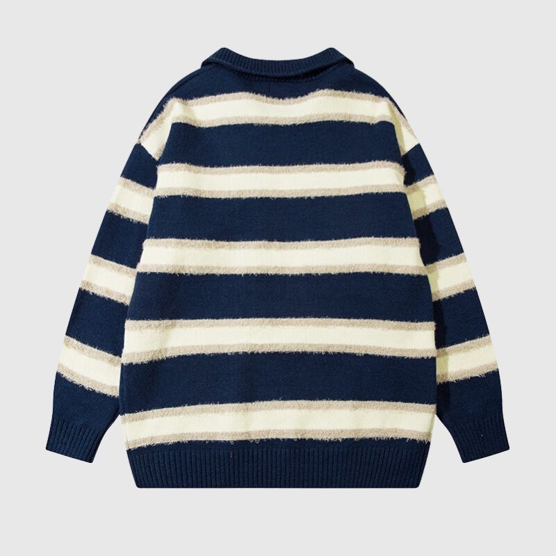 Striped Collar College-Style Sweater