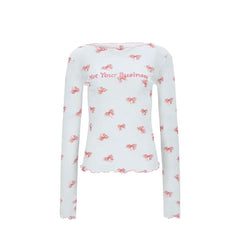 Long sleeve letter print ruffle top