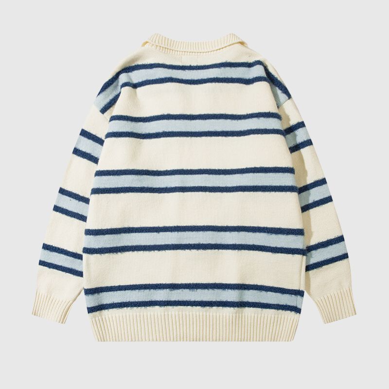 Striped Collar College-Style Sweater