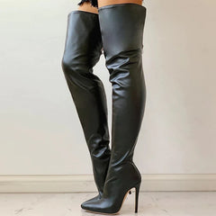 Black Leather Over The Knee Boots