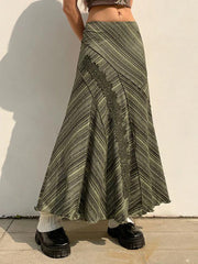 Vintage Print Irregular Pleated Bow Midi Skirt