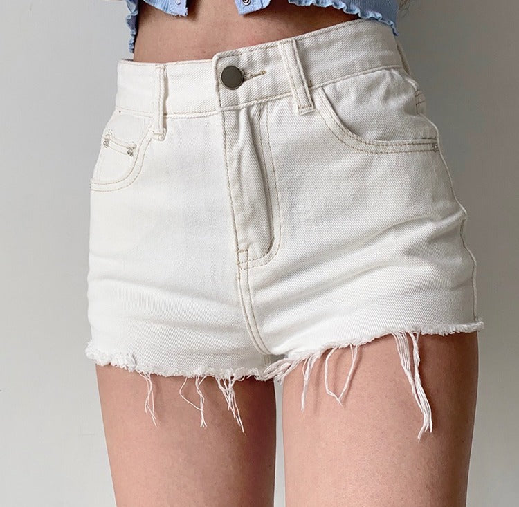 Frayed High Waist Denim Shorts