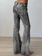 Vintage Distressed Dual Pocket Low Rise Flare Jeans