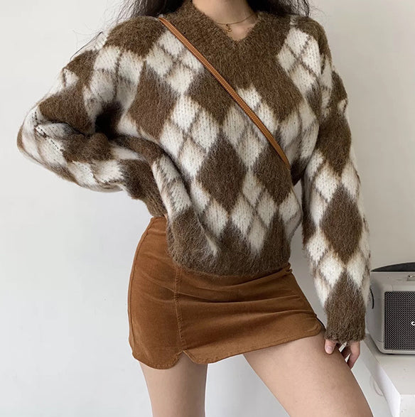 Aubrey Argyle Fuzzy Pullover