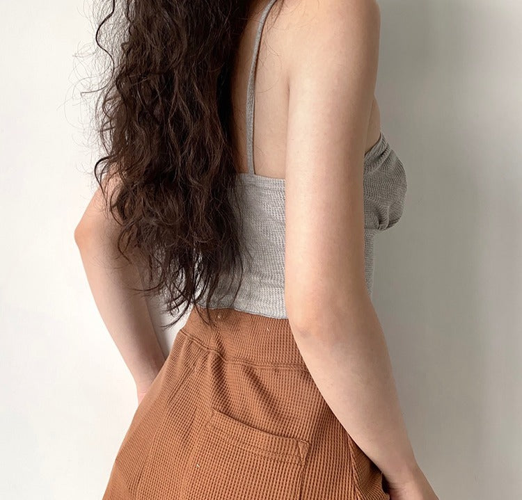 Waffle Drawstring Crop Camisole